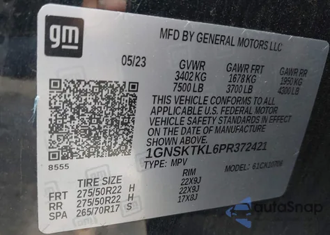 2023 Chevrolet Tahoe 4Wd High Country из США, поврежденный, VIN 1GNSKTKL6PR372421